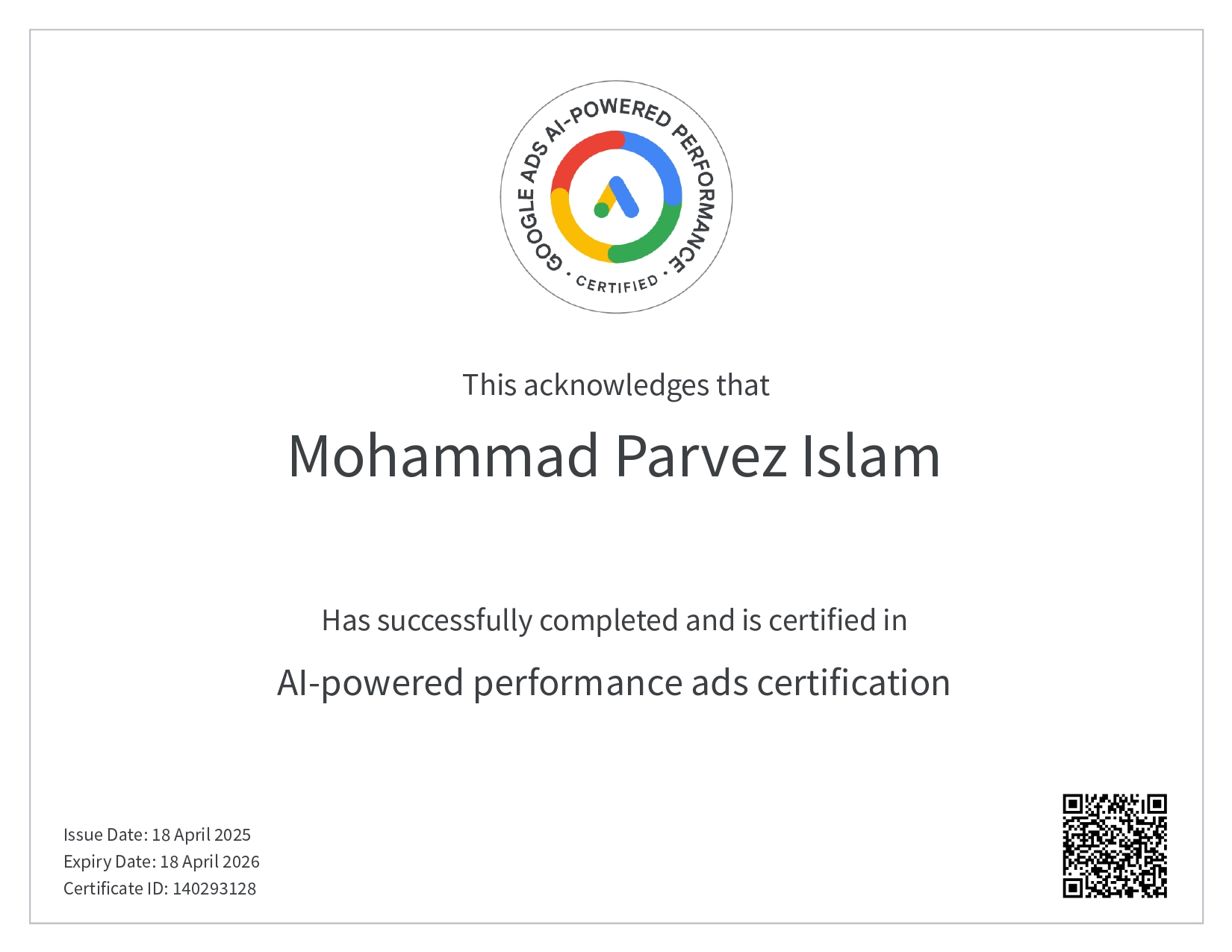 Google Skillshop Certificate