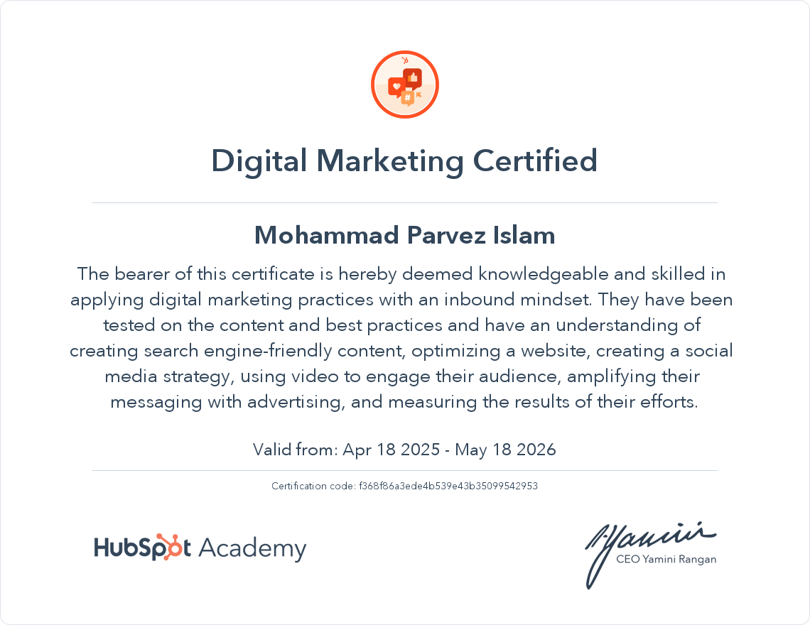 HubSpot Certificate